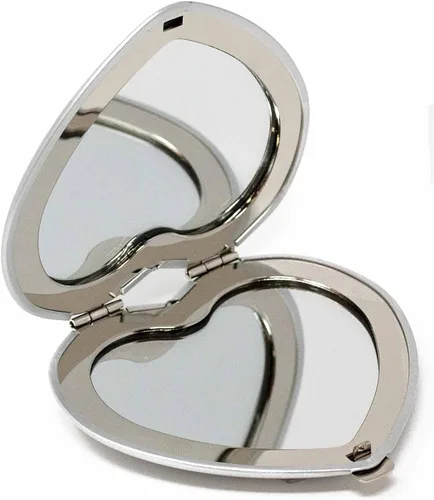 Vista 4 de Juego de 3 espejos compactos contemporáneos en forma de corazón con acabado reflectante (plata)