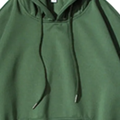 Vista 4 de Sudadera básica de color sólido con cuello redondo para hombre, sudadera holgada con cordón y bolsillo de canguro, Verde