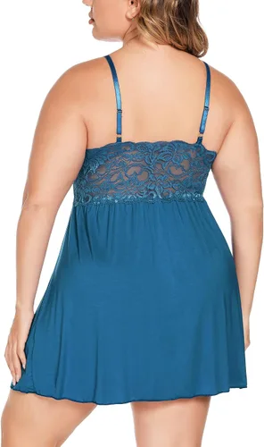 Vista 3 de Ababoon Lencería de talla grande para mujer, camisón de encaje modal con cuello en V, ropa de dormir, talla 16-24 Plus
