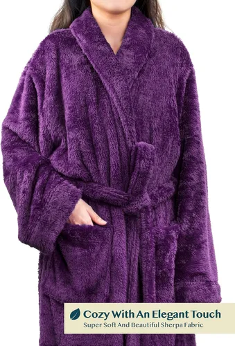 Vista 3 de PAVILIA - Bata de baño para mujer de suave tejido polar, mullida y cálida