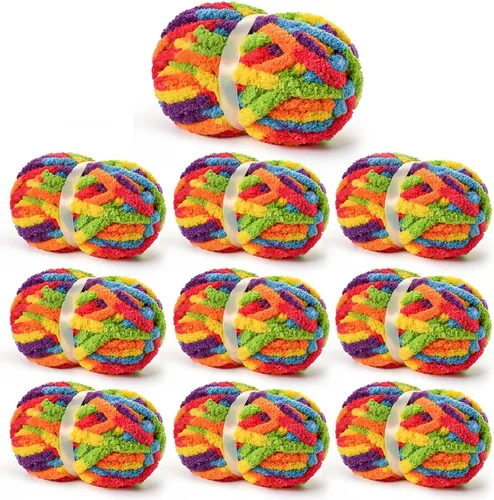 Vista 24 de Paquete de 10 hilos de chenilla jumbo gruesos, multicolor 10 azul-rosa-púrpura