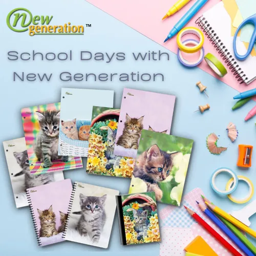 Vista 4 de New Generation – Kitten - Composition Notebooks, 80 Sheets / 160 Pages Wide Ruled pages Comp Book, Durable Laminated covers with Assorted Fashion
