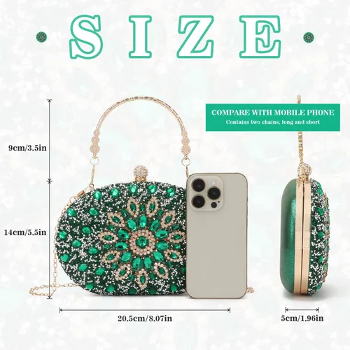Vista 5 de LUI SUI Bolso de mano de noche con diamantes de imitación para mujer, bolsa de mano con diamantes brillantes y brillantes, bolsa de fiesta de boda