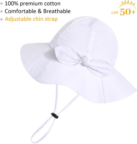 Vista 60 de Sombrero de sol para bebé niña con UPF 50+ sombrero de playa ajustable para exteriores con ala ancha