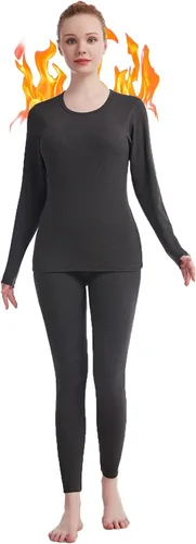 Vista 8 de Ropa interior térmica para mujer, conjunto de pijamas de manga larga, calzoncillos largos, capa base sólida ultra suave, regalos con caja Negro