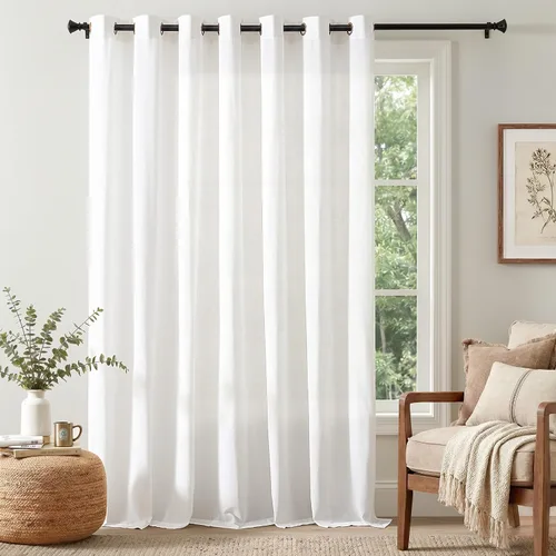 Vista 21 de Jinchan Cortinas de lino azul semitransparentes de 96 pulgadas de largo, 2 paneles para sala de estar con ojales, cortinas oscuras de lino