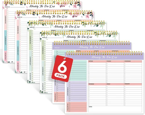 Vista 22 de Paquete de 6 blocs de notas semanales de tareas pendientes con 52 hojas sin fecha (8.5 x 11 pulgadas), planificador semanal de escritorio