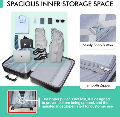 Vista 7 de AnyZip Maleta ligera de policarbonato ABS con 4 ruedas universales TSA Lock Negro