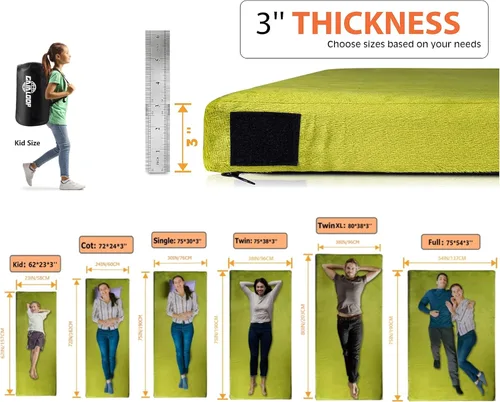 Vista 2 de GAIALOOP Colchón de Espuma Viscoelástica de 3 Pulgadas para Acampar, Almohadilla de Dormir de Doble Capa Gruesa para Coche, Tienda, Cama
