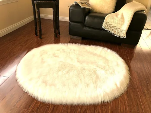 Vista 14 de LAMBZY Alfombra de pelo de oveja sintética, hipoalergénica, ovalada, sedosa, lujosa, para dormitorio, sala de estar, habitación de los niños, sofá