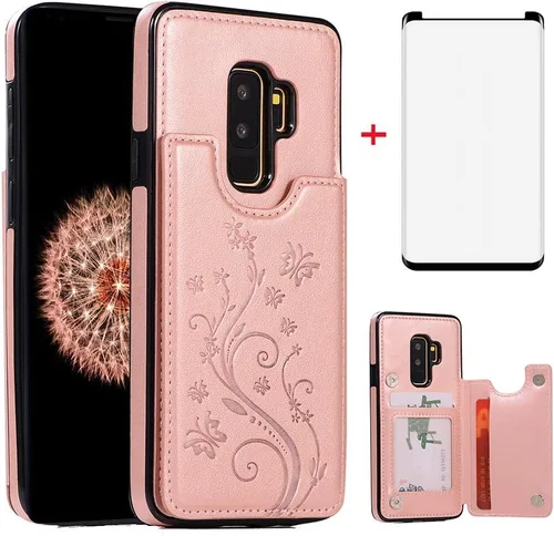 Vista 10 de Funda de teléfono para Samsung Galaxy S9 Plus con protector de pantalla de vidrio templado y tarjetero con soporte para tarjetero, accesorios