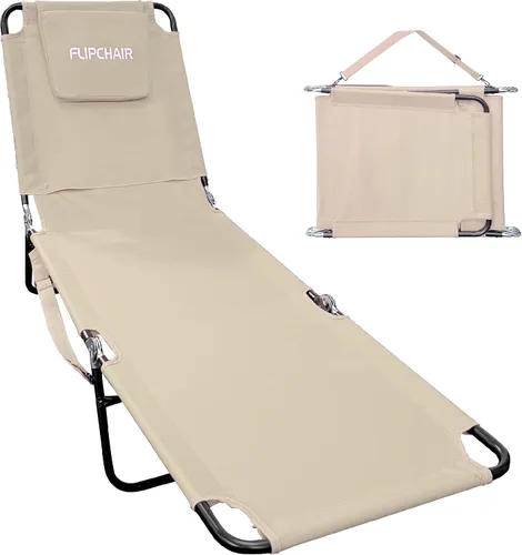 Vista 13 de EASYGO PRODUCTS Silla de césped, tumbona, 2 patas, soporte de material de poliéster, respaldo reclinable, almohada ideal para playa, hogar, patio