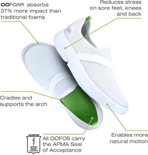 Vista 4 de OOFOS OOmg - Zapatos bajos, color azul marino y blanco, talla 10 para mujer, calzado de recuperación ligero, reduce el estrés en los pies