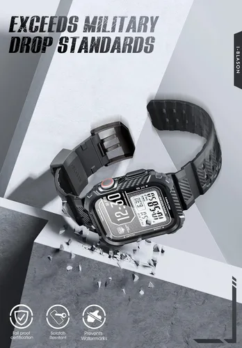 Vista 6 de i-Blason Correa deportiva de poliuretano termoplástico transpirable a prueba de golpes para Apple Watch 9, 8, 7 (1.772 in) con 2 fundas rígidas Negro