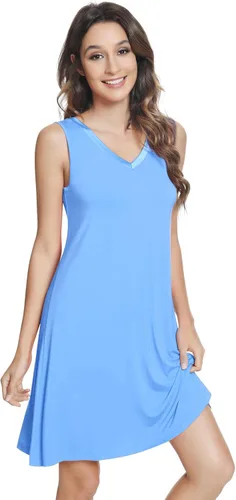 Vista 15 de NACHILA Nightgowns for Women-Viscose Made from Bamboo V Neck Nightshirts Verde Aqua