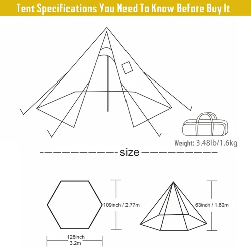 Vista 4 de FIREHIKING Tienda de Campaña Caliente - Tipi Ultraligero con Conector para Estufa para 1-2 Adultos