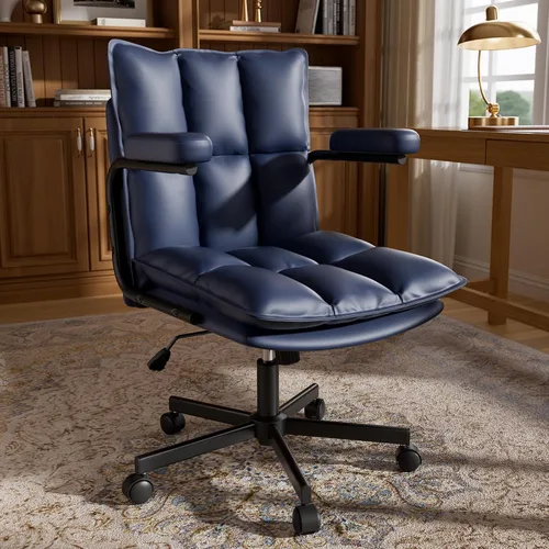 Vista 10 de Ollega Mid Century Modern Desk Chair, Vintage Leather Office Chair, Green Petite Computer Chair for Small to Medium Women, Thickened Back, Cozy