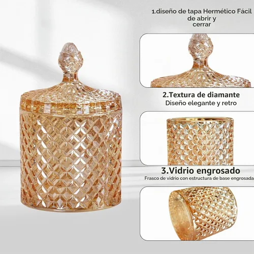 Vista 6 de Paquete de 2 soportes de vidrio para quips, tarros de boticario con tapas Ámbar