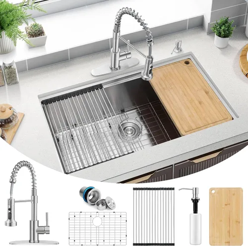 Vista 17 de Herogo Fregadero de cocina de 15 x 15 pulgadas, pequeño fregadero profundo de un solo tazón, hecho a mano para casa rodante, bar, lavandería, sala