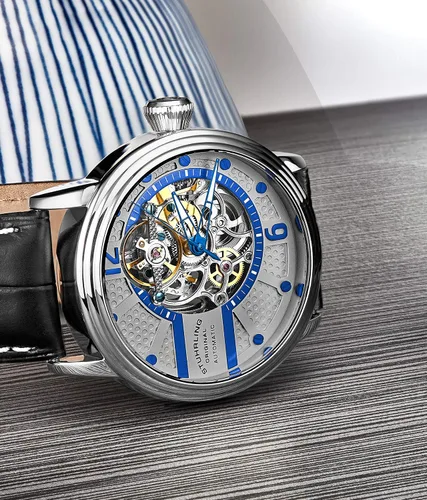 Vista 2 de Stuhrling Original Reloj para hombre Reloj de vestir automático automático Relojes de esqueleto para hombre Correa de reloj de cuero mecánico