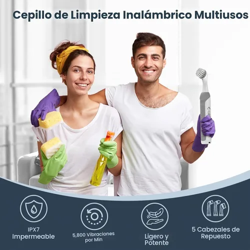 Vista 6 de LifeBasis Cepillo de limpieza recargable inalámbrico, color blanco