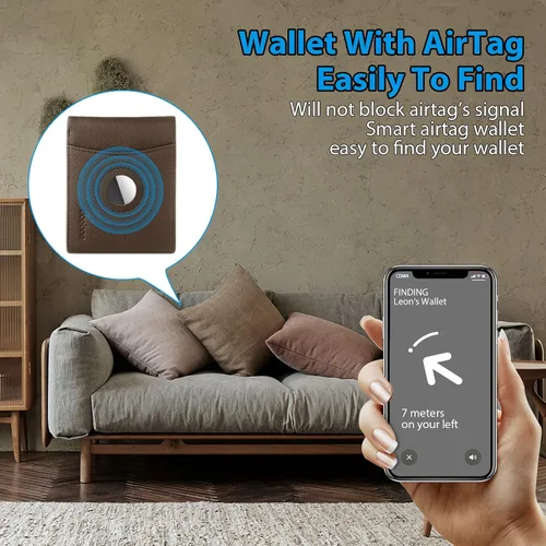 Vista 5 de doeboe Billetera triple con bolsillo para monedas, billetera Airtag con bloqueo RFID, cartera para tarjetas de crédito para hombre, de piel