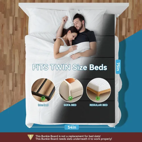 Vista 2 de Bunkie Board - Tablas de cama tamaño individual de 38 x 75 pulgadas para debajo del colchón, tablero de soporte de madera reforzada resistente