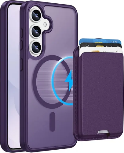 Vista 10 de Funda magnética para Samsung Galaxy S25 FE, transparente y negro con soporte para tarjetas de crédito desmontable, compatible con MagSafe, ajuste