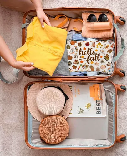Vista 5 de Hola otoño regalos temáticos bolsa de cosméticos para mujeres, regalos de Acción de Gracias, pequeño maquillaje de viaje, regalos de otoño, ideas