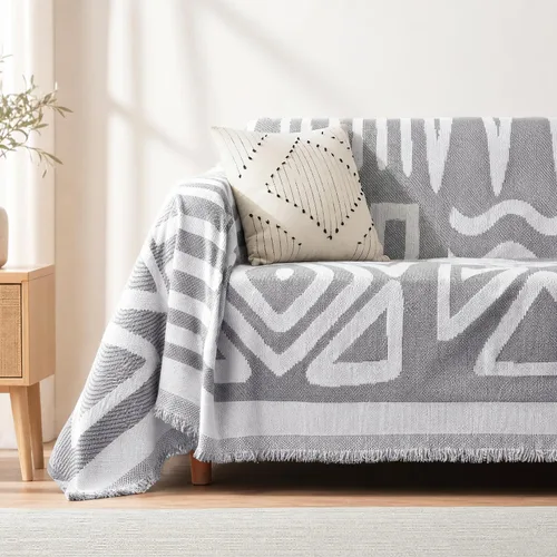 Vista 8 de Homcosan Funda para sofá, manta reversible geométrica para sofá seccional, manta para sofá de 3 asientos, funda de sofá bohemia con borlas Boho-1