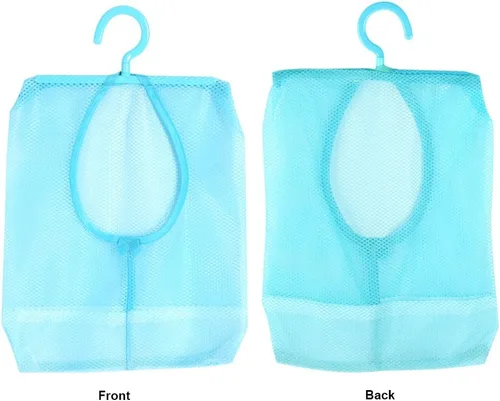 Vista 7 de Bolsa de malla multiusos para colgar con colgador para calcetines, medias, brasier, ropa interior, baño (azul)