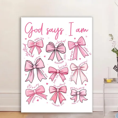 Vista 14 de Redland Art Decoración de Pared Motivacional para Niñas Negras en Lienzo Enmarcado Arte Cristiano Inspirador “Dios Dice Que Soy Yo” 29x37 cm