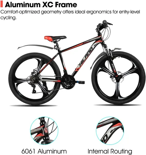 Vista 2 de Bicicleta de montaña HILAND de 26" para hombres, mujeres y adultos, 18 velocidades, freno de disco, marco ligero de aluminio, rueda de 3/6 radios