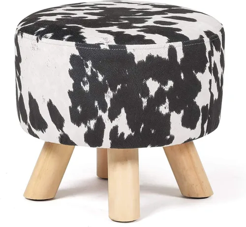 Vista 12 de Homebeez Taburete otomano redondo con reposapiés, reposapiés de tela pequeño con patas de madera antideslizantes, color azul