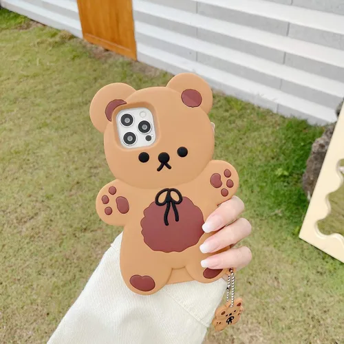 Vista 9 de Yatchen Bear Case Compatible con iPhone 7 Plus/8 Plus, funda de teléfono Kawaii, lindo oso de peluche de dibujos animados en 3D con llavero