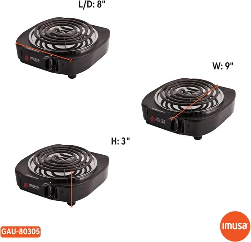Vista 8 de Cocina eléctrica de una hornilla IMUSA USA GAU 80305 de 1100 vatios en color negro, quemador eléctrico único 1100W, Negro