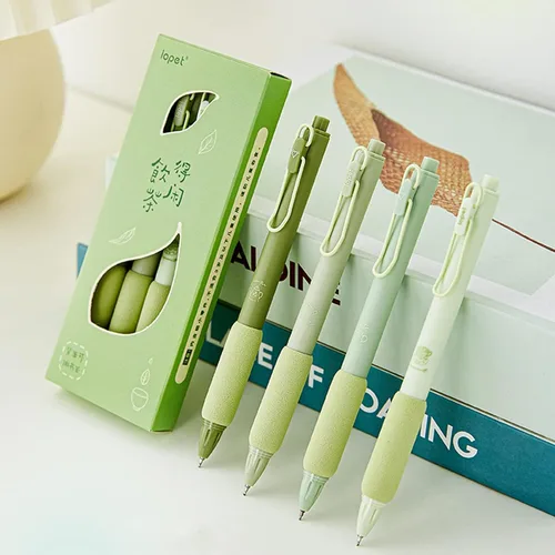 Vista 4 de Kawaii - Juego de 4 bolígrafos de gel para presión neutra, bolígrafo de alta belleza para niña, bolígrafo de corazón para oficina, escuela (té verde)