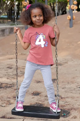 Vista 3 de Camisetas de unicornio para 4º cumpleaños para niñas pequeñas, camiseta de 4 años y cuarto