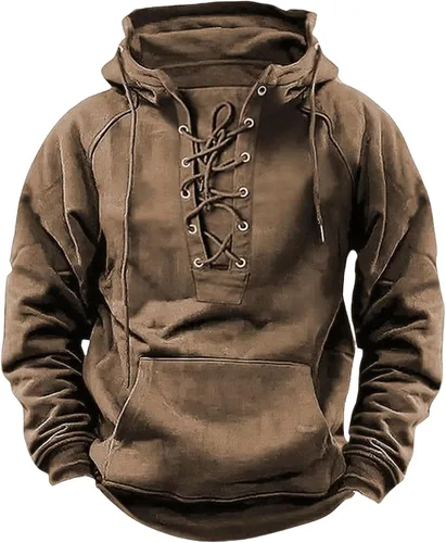 Vista 9 de Sudaderas tácticas para hombre, con cordones, con capucha, manga larga, estilo cargo, entrenamiento, al aire libre, con bolsillo