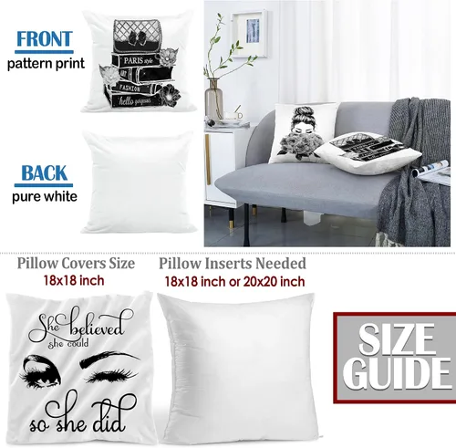Vista 5 de Juego de 4 fundas de almohada decorativas para sofá cama de 18 x 18 pulgadas, fundas de almohada blancas y negras, fundas de almohada a la moda