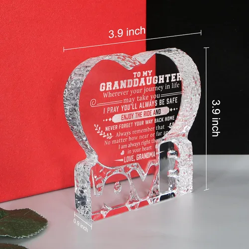 Vista 3 de Regalo de cristal de corazón grabado para nieta de la abuela, placa de cristal personalizada, aniversario, Navidad, regalo de cumpleaños para nieta
