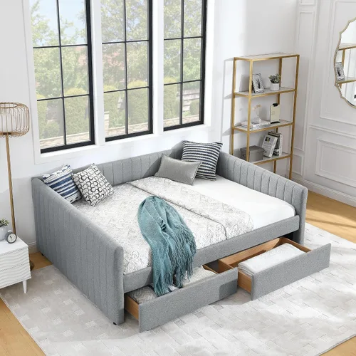 Vista 14 de Sofá cama tapizado tamaño Queen con cajones para adolescentes adultos