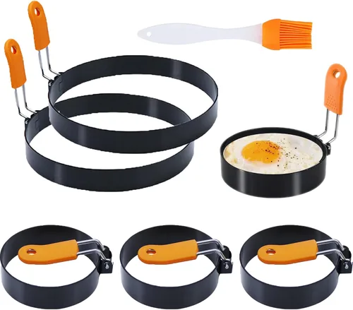 Vista 6 de Juego de 4 anillos para huevos de 3.5" con mango de silicona, anillo grande para freír huevos, molde redondo para muffins ingleses – Moldeador