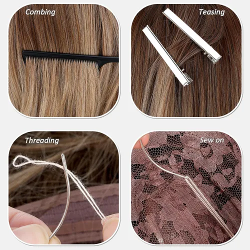 Vista 5 de Kit de herramientas de extensión de cabello, 600 micro anillos forrados de silicona, 1 alicate, 2 bucles de tracción de aguja de gancho, 10 agujas