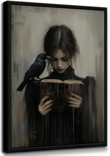 Vista 11 de Arte de pared enmarcado de mujer melancólica Arte de pared de academia oscura Pintura decorativa victoriana gótica Arte de mujer en impresión