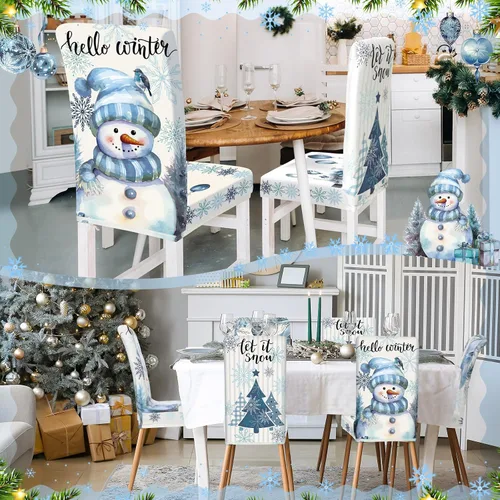 Vista 7 de Preboun Juego de 6 fundas para sillas de invierno extraíbles y lavables, elásticas para comedor, fundas protectoras para silla Parson para Blanco