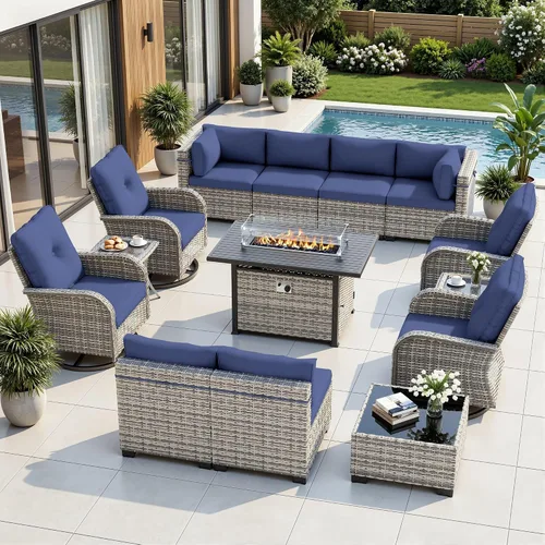 Vista 119 de Juego de sofá modular de mimbre de polietileno para exteriores Gris