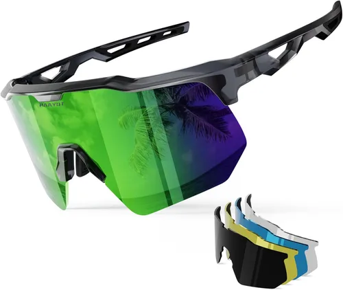 Vista 13 de HAAYOT Gafas de sol deportivas polarizadas para hombres y mujeres, jóvenes, béisbol, ciclismo, correr, softbol, ciclismo, 5 lentes