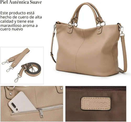 Vista 5 de Bolso Kattee para mujer de cuero suave, bolso cruzado superior y bolsos de mano Albaricoque