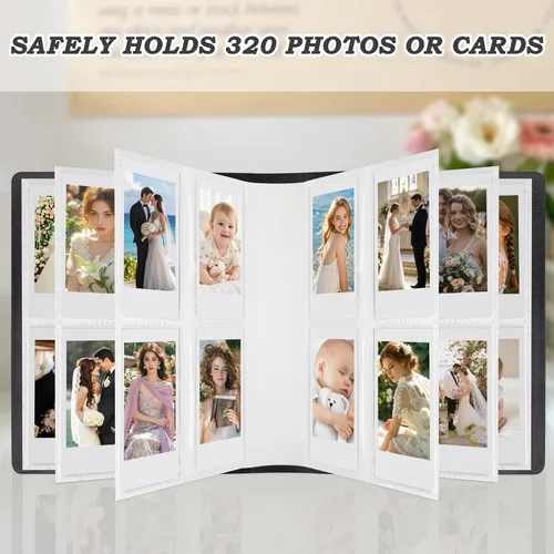Vista 4 de Álbum de fotos de 320 bolsillos para fotos Polaroid de 2 x 3 pulgadas y Fujifilm Instax Mini, funda de piel sintética con caja de regalo premium